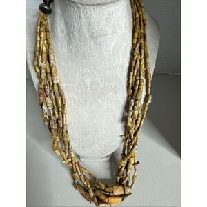 VTG Mali Clay beaded Necklace‎ Sterling Silver Clasp Brown Orange Fall